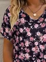 Women's Floral Short Sleeve Tee T-shirt V Neck Printing Casual Summer Graphic Tee Top
