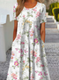 Women's Striped Half Sleeve Summer Dress Crew Neck Daily Vintage Maxi Shirt Dress A-Line Dress