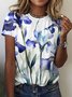 Women Floral Short Sleeve Tee T-shirt Crew Neck Casual Summer Top
