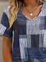 Women's Multicolor Block Short Sleeve Tee T-shirt V Neck Casual Summer Graphic Tee Top