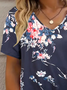 Women's Floral Short Sleeve Tee T-shirt V Neck Printing Casual Summer Graphic Tee Top