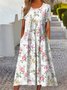 Women's Striped Half Sleeve Summer Dress Crew Neck Daily Vintage Maxi Shirt Dress A-Line Dress