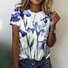 Women Floral Short Sleeve Tee T-shirt Crew Neck Casual Summer Top