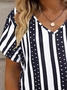 Women's Striped Short Sleeve Tee T-shirt V Neck Printing Casual Summer Graphic Tee Top