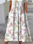 Women's Striped Half Sleeve Summer Dress Crew Neck Daily Vintage Maxi Shirt Dress A-Line Dress