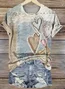Women's Geometric Short Sleeve Tee T-shirt Crew Neck Vintage Summer Top