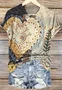 Women's Geometric Short Sleeve Tee T-shirt Crew Neck Vintage Summer Top