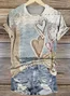 Women's Geometric Short Sleeve Tee T-shirt Crew Neck Vintage Summer Top