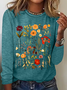 Women's Floral Long Sleeve Blouse_ Spring/Fall Crew Neck Daily Casual Top