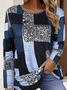 Women's Abstract Plaid Long Sleeve Tee T-shirt Crew Neck Printing Casual Spring/Fall Graphic Tee Top
