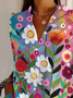 Women's Floral Long Sleeve Shirt Spring/Fall Buckle Shirt Collar Daily Casual Top