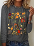 Women's Floral Long Sleeve Blouse_ Spring/Fall Crew Neck Daily Casual Top