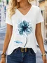 Women's Floral Short Sleeve Tee T-shirt V Neck Vintage Summer Top