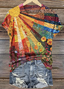 Women Geometric Short Sleeve Tee T-shirt Crew Neck Vintage Summer Top