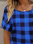Women's Plaid Short Sleeve Tee T-shirt Crew Neck Printing Casual Summer Graphic Tee Top