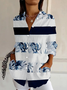 Women's Striped Long Sleeve Shirt Spring/Fall Buckle Shirt Collar Daily Casual Top