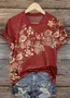 Women Floral Short Sleeve Tee T-shirt Crew Neck Casual Summer Top