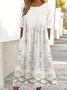 Women's Gradient Pattern Half Sleeve Summer Dress Crew Neck Daily Vintage Maxi Shirt Dress A-Line Dress