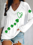 Women's Shamrock Long Sleeve Blouse Spring/Fall Printing V Neck Daily Casual Top