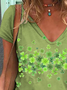 Women's Shamrock Short Sleeve Tee T-shirt V Neck Floral Casual Summer Graphic Tee Top