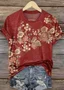 Women Floral Short Sleeve Tee T-shirt Crew Neck Casual Summer Top