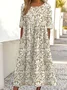 Women Floral Half Sleeve Summer Dress Crew Neck Daily Vintage Maxi Shirt Dress A-Line Dress