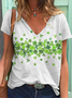 Women's Shamrock Short Sleeve Tee T-shirt V Neck Floral Casual Summer Graphic Tee Top