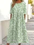 Women Floral Half Sleeve Summer Dress Crew Neck Daily Vintage Maxi Shirt Dress A-Line Dress