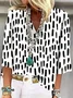 Women's Geometric Three Quarter Sleeve Blouse_ Spring/Fall Printing V Neck Daily Casual Top