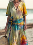 Women Dragonfly Long Sleeve Spring/Fall Dress V Neck Daily Vintage Maxi Fit & Flare Dress A-Line Dress