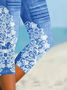 Women's Floral Capris Elastic Waist Pant Casual Summer Trousers