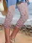 Women's Floral Capris Elastic Waist Pant Casual Summer Trousers