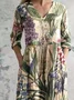 Women's Floral Long Sleeve Spring/Fall Printing Dress V Neck Daily Casual Maxi T-Shirt Dress A-Line Dress