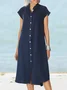 Women's Plain Short Sleeve All Season Dress Stand Collar Daily Casual Midi Shirt Dress H-Line Dress