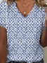 Women's Striped Short Sleeve Tee T-shirt V Neck Vintage Summer Top