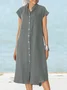Women's Plain Short Sleeve All Season Dress Stand Collar Daily Casual Midi Shirt Dress H-Line Dress