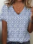 Women's Striped Short Sleeve Tee T-shirt V Neck Vintage Summer Top