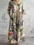 Women's Floral Long Sleeve Spring/Fall Printing Dress V Neck Daily Casual Maxi T-Shirt Dress A-Line Dress