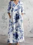 Women's Floral Long Sleeve Spring/Fall Printing Dress V Neck Daily Casual Maxi T-Shirt Dress A-Line Dress
