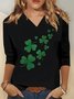 Women's Long Sleeve Tee T-shirt Spring/Fall Shamrock St. Patrick's Day Floral V Neck Casual Top