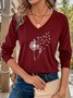 Women's Dandelion Long Sleeve Tee T-shirt V Neck Casual Spring/Fall Top