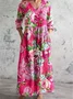 Women's Floral Long Sleeve Spring/Fall Printing Dress V Neck Daily Casual Maxi T-Shirt Dress A-Line Dress