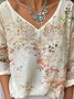 Women's Floral Long Sleeve Tee T-shirt V Neck Vintage Spring/Fall Top
