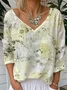 Women's Floral Long Sleeve Tee T-shirt V Neck Vintage Spring/Fall Top