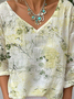 Women's Floral Long Sleeve Tee T-shirt V Neck Vintage Spring/Fall Top