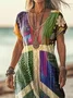 Women's Floral Short Sleeve Summer Printing Dress V Neck Daily Casual Maxi T-Shirt Dress H-Line Dress