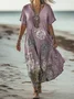 Women's Floral Short Sleeve Summer Dress V Neck Daily Vintage Maxi A-Line Dress