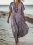 Women's Floral Short Sleeve Summer Dress V Neck Daily Vintage Maxi A-Line Dress