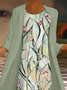 Women Floral Printing Two-Piece Set Daily Three Quarter Sleeve Casual Spring/Fall Dress With Coat Matching Set
