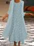 Women Striped Printing Two-Piece Set Daily Three Quarter Sleeve Casual Spring/Fall Dress With Coat Matching Set